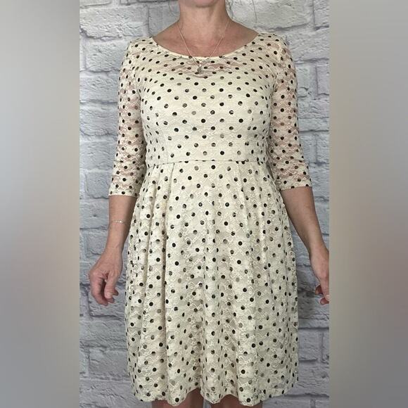 Betsey Johnson Cream and Black Lace Polka Dot Dress - Picture 1 of 9